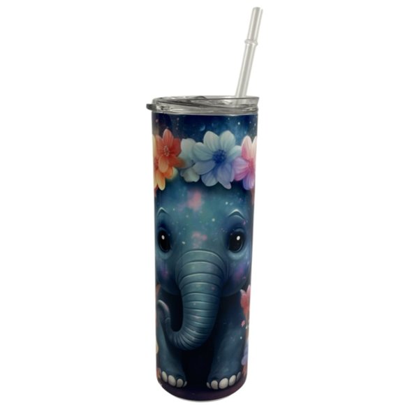 Skinny Tumbler 20oz Neon Elephant and Flowers Stainless-Steel Insulated - Picture 2 of 9